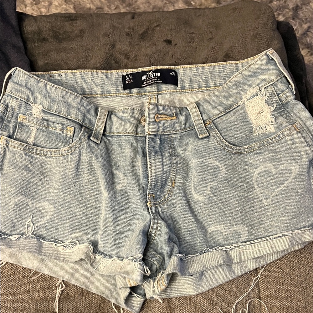 Hollister Blue Jean Shorts Distressed Raw Hem